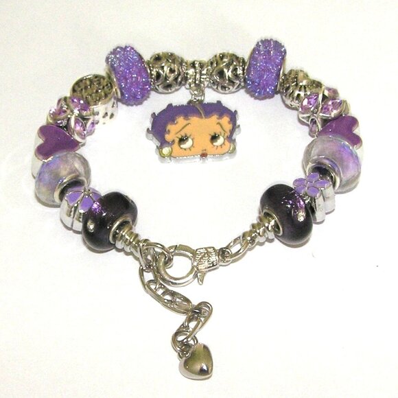 Betty Boop Bracelet With European Beads w/Rare Fleischer Betty Purple Hair Charm - Picture 4 of 7